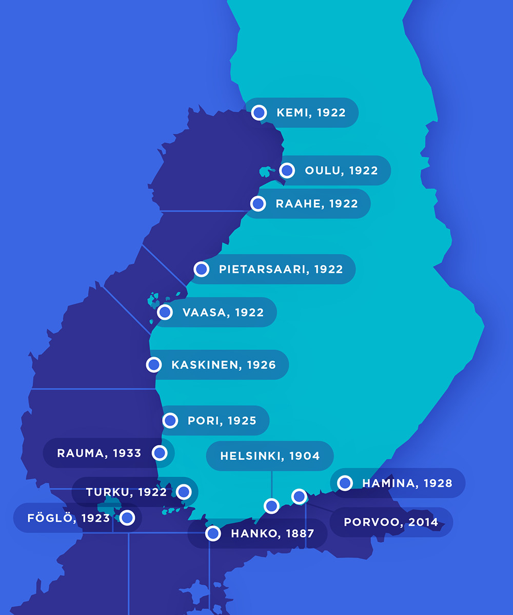 A map of Finnish mareographs.