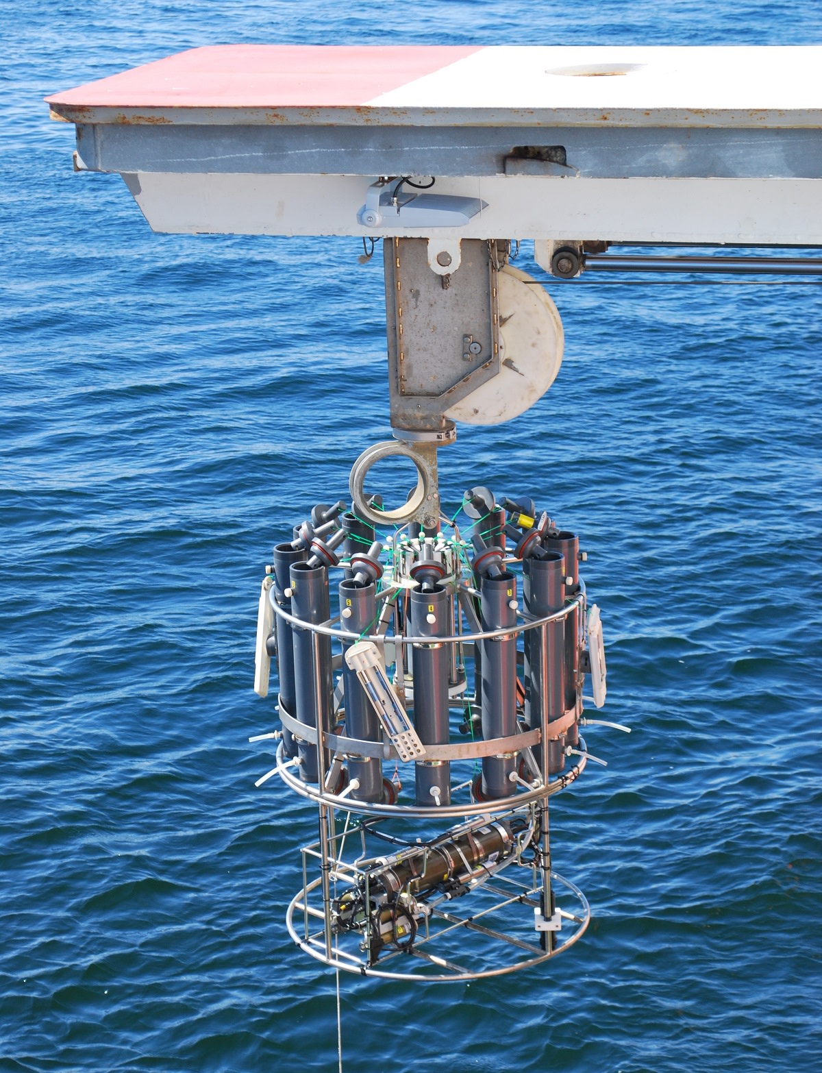 An instrument is decreased to the sea.