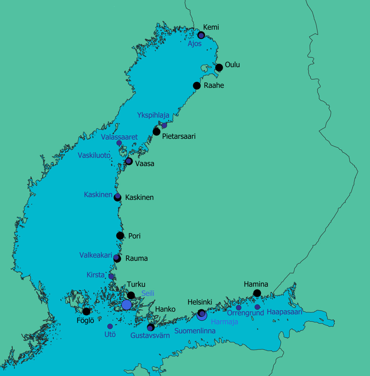 Oceanographic stations on a map.