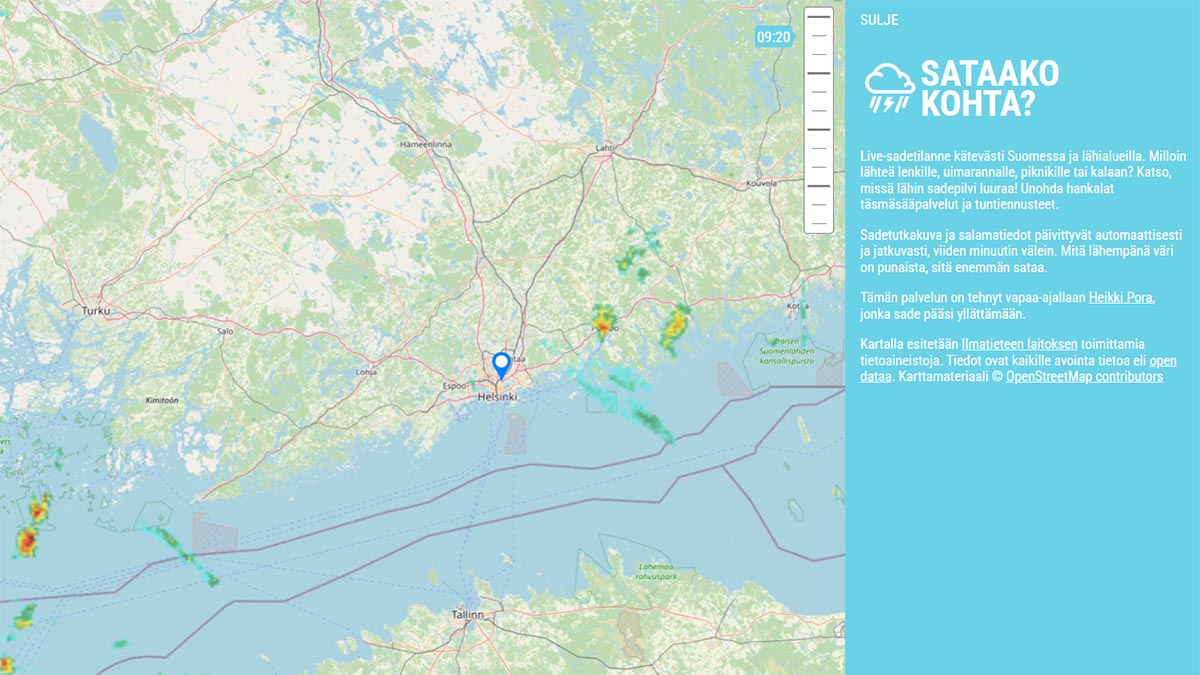 Screen shot of the Sataako.fi -radar animation service.
