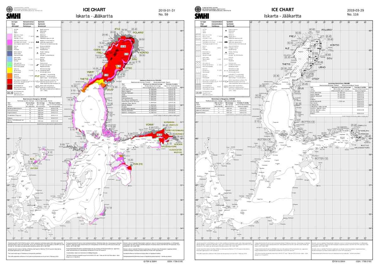 Examples about coloured and black white ice charts.