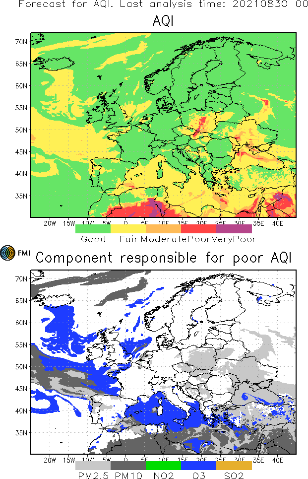 The output maps from SILAM describe air quality distribution the desired area.