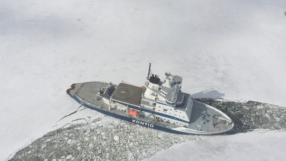 Picture of an icebreaker in the Baltic Sea. 