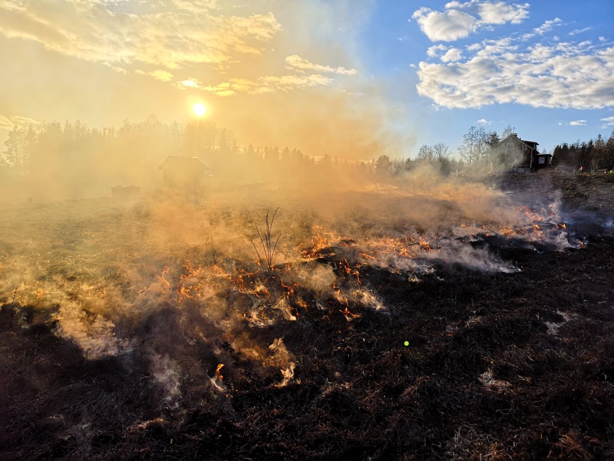 The ground is burning and there is smoke in the air.