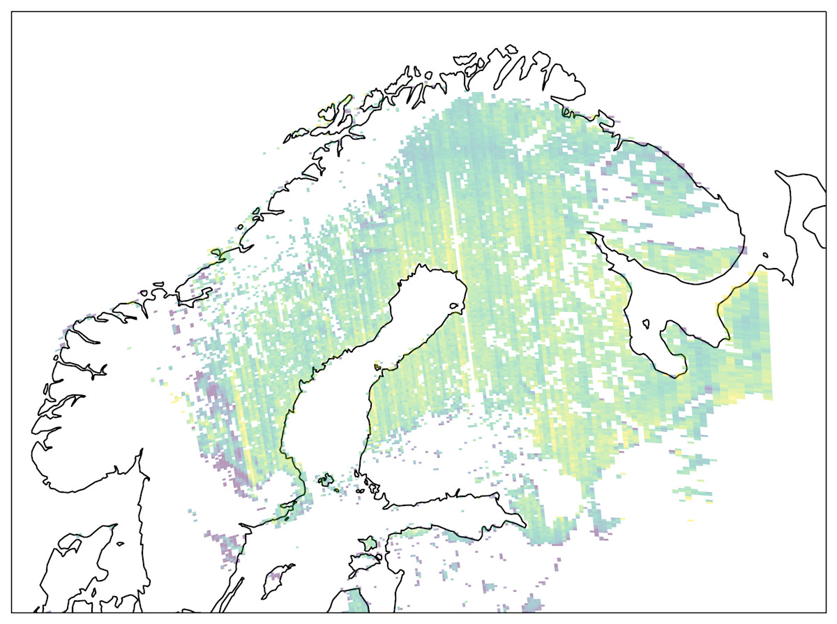 Methane data observed by satellite over and around Finland.