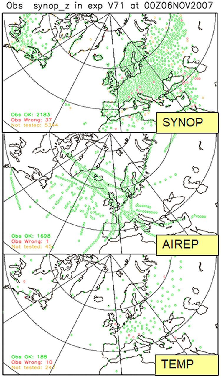 The geographical distribution of the utilized observations is visualized on maps.