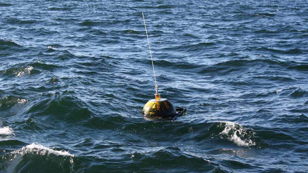 A buoy in the sea measuring waves.